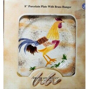 ROOSTER PLATE AMERICAN ATELIER Farmhouse Decor Wall Hanging Vtg IN B2!